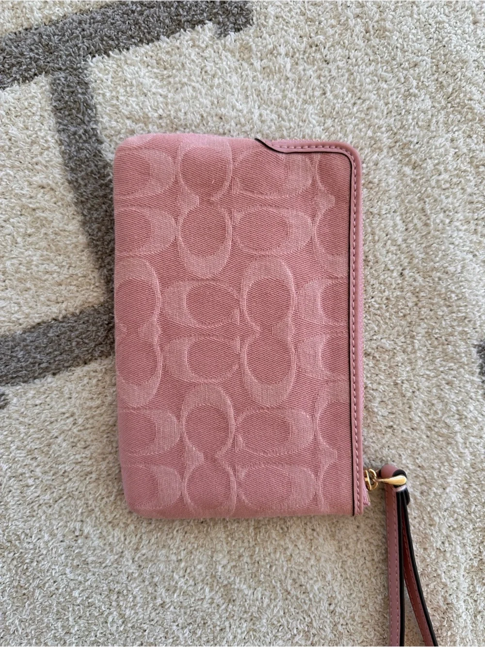 Coach Pink Signature Wristlet pink denim